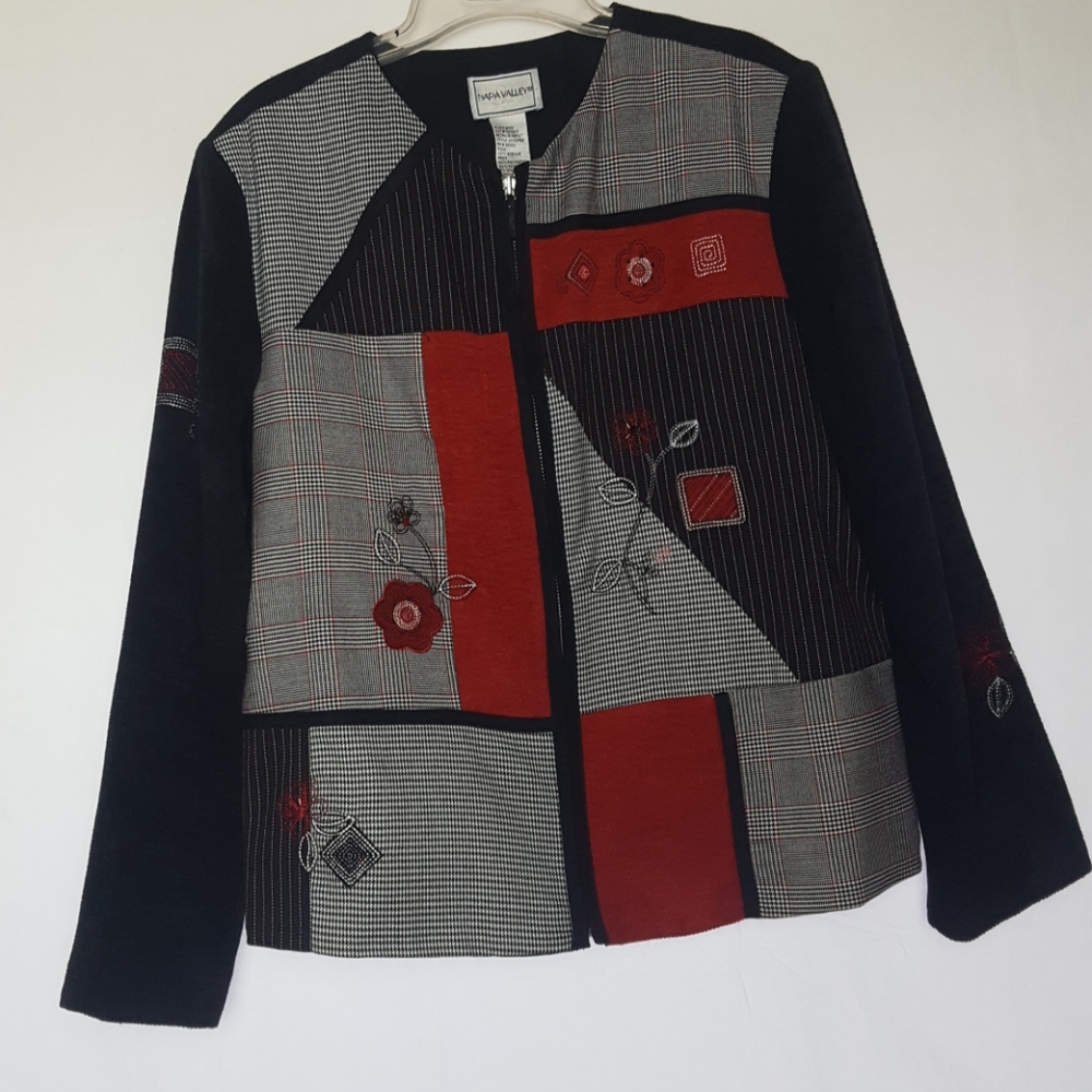 VTG Napa Valley Sweater Blazer SZ M Red Black